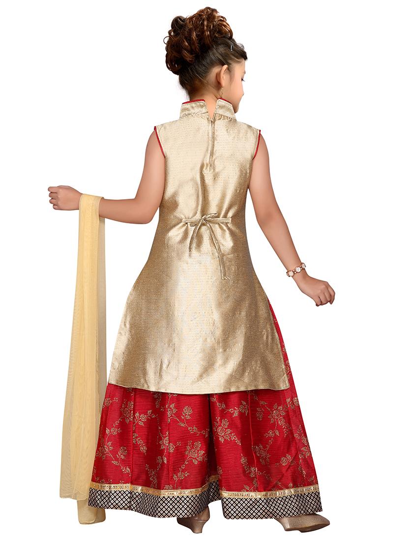 gold satin lehnga choli - 16180155 - Zoom Image - 3