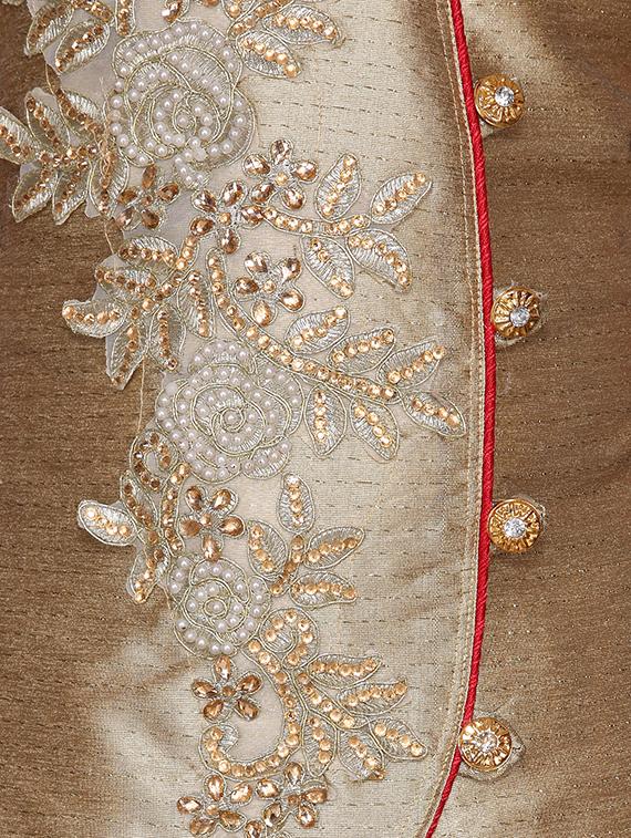 gold satin lehnga choli - 16180155 - Zoom Image - 4