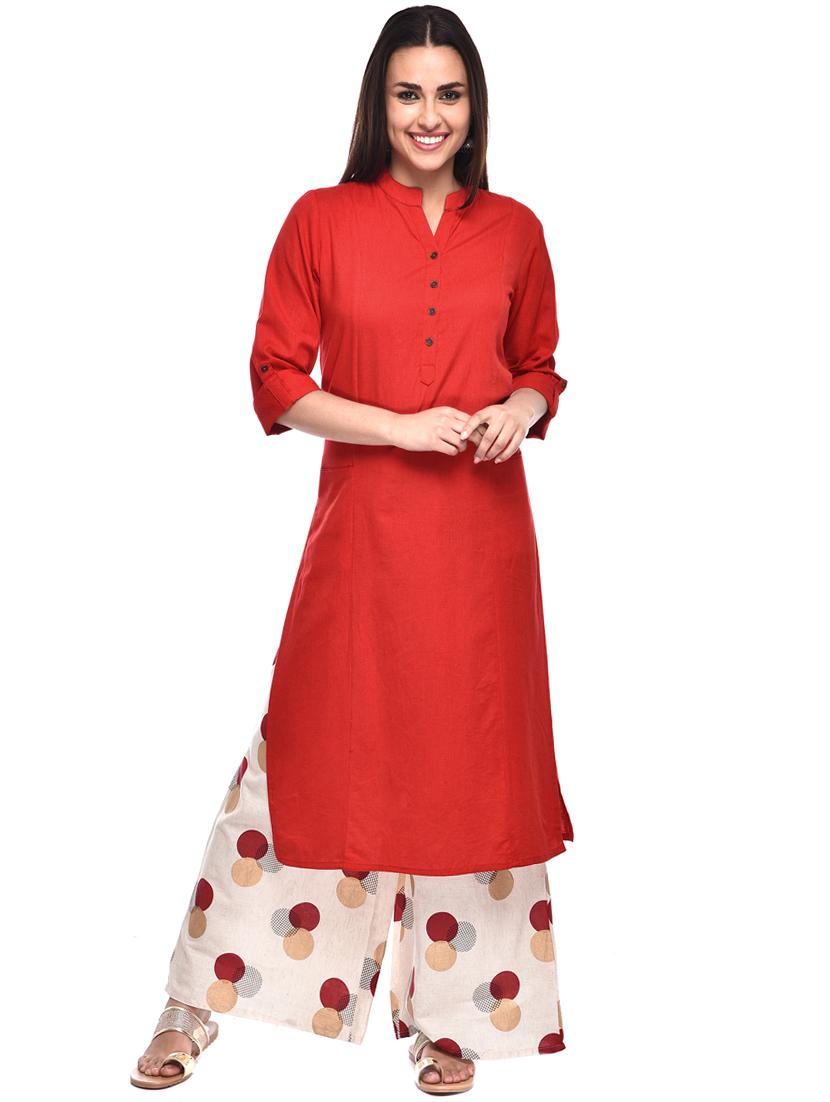 Solid kurta printed palazzo set - 16180167 - Zoom Image - 1