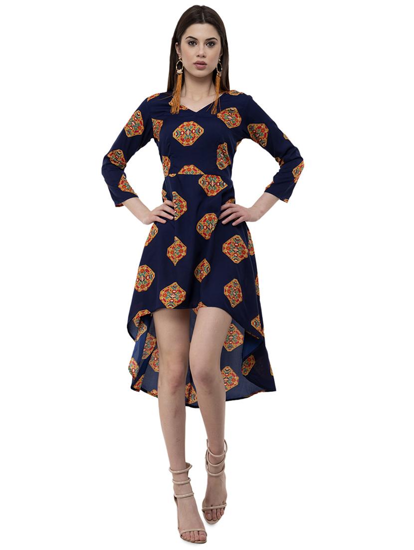 v neck printed asymmetric dress - 16180192 - Zoom Image - 1