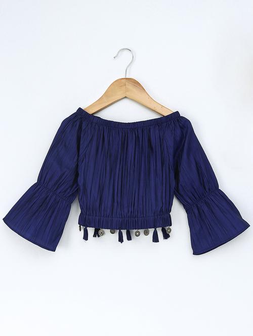 tassel detail off shoulder crop top - 16180832 - Standard Image - 1