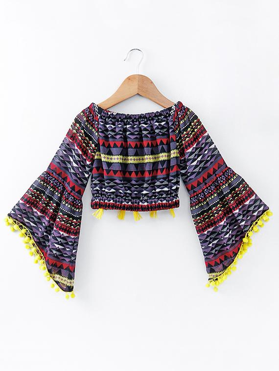 bell sleeve lace detailed crop top - 16180847 - Zoom Image - 1