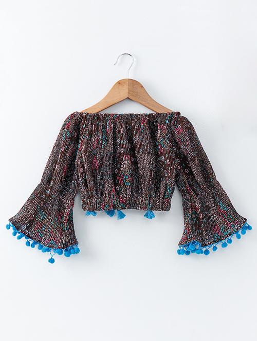 tassel detailed off shoulder crop top - 16180849 - Standard Image - 1