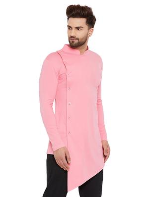 pink solid asymmetric kurta - 16184017 - Standard Image - 2