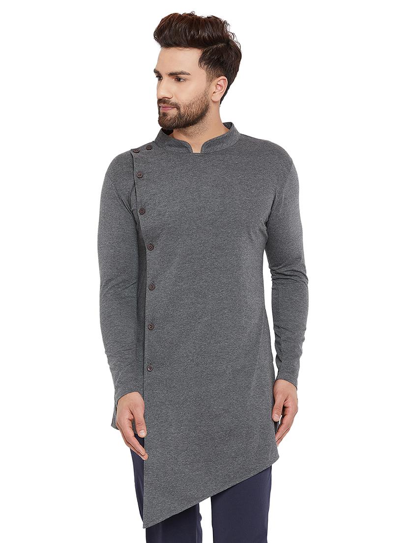 grey solid asymmetric kurta - 16184113 - Zoom Image - 1