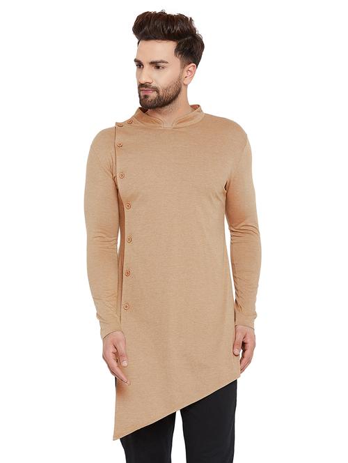 beige cotton asymmetric kurta - 16184131 - Standard Image - 1