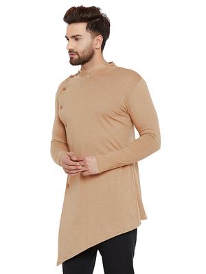 beige cotton asymmetric kurta - 16184131 - Standard Image - 2