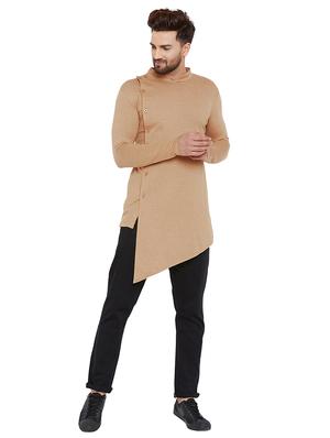 beige cotton asymmetric kurta - 16184131 - Standard Image - 4