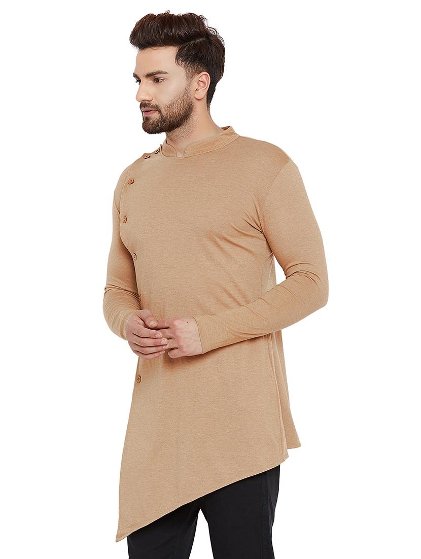beige cotton asymmetric kurta - 16184131 - Zoom Image - 2