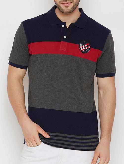 grey striped polo t-shirt - 16186189 - Standard Image - 1