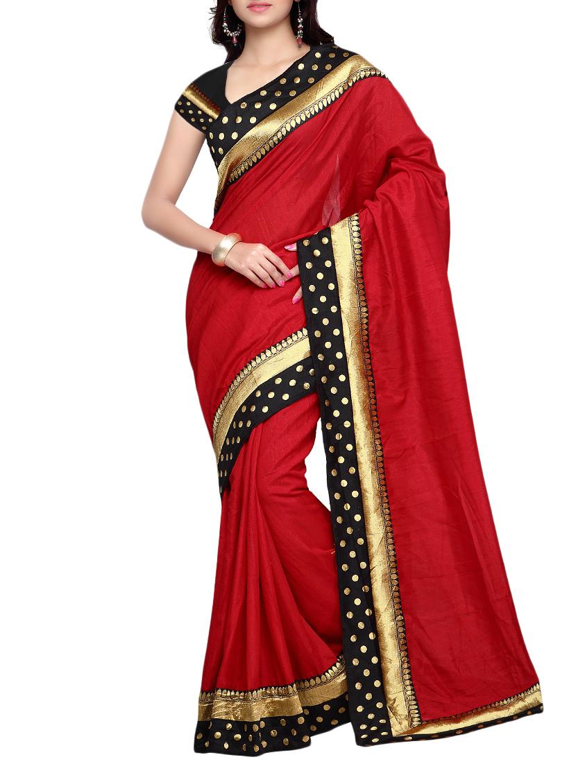 solid with bordered saree with blouse - 16186632 - Zoom Image - 1