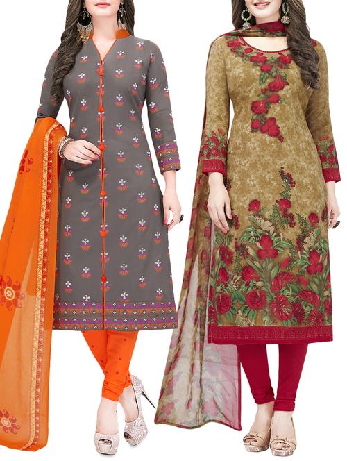 set of 2 multicolor unstitched suit combo - 16186647 - Standard Image - 1
