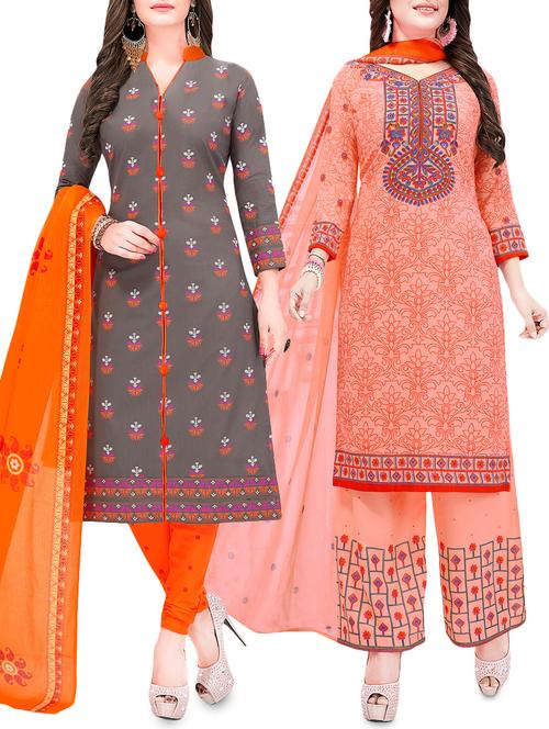 set of 2 multicolor unstitched suit combo - 16186648 - Standard Image - 1