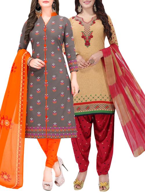 set of 2 multicolor unstitched suit combo - 16186650 - Standard Image - 1