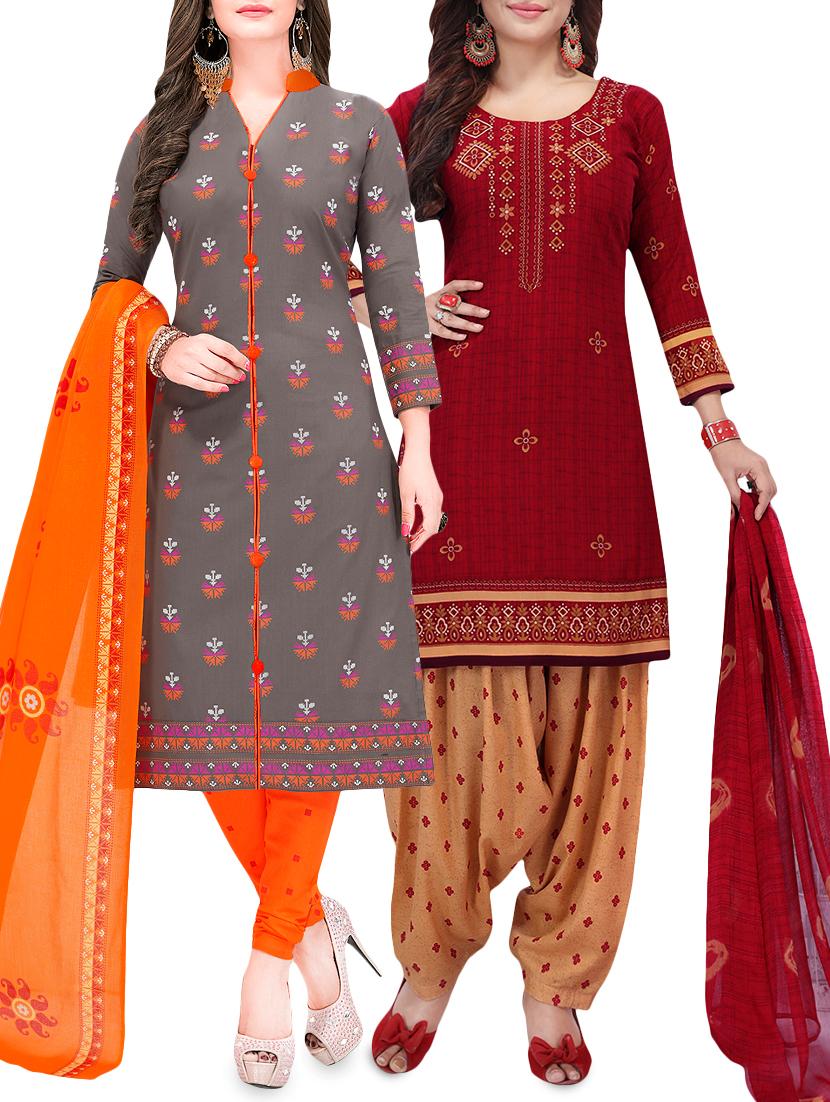 set of 2 multicolor unstitched suit combo - 16186651 - Zoom Image - 1