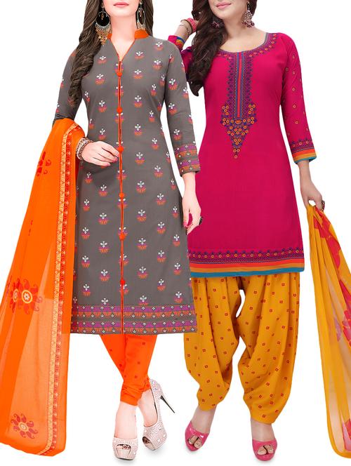 set of 2 multicolor unstitched suit combo - 16186652 - Standard Image - 1