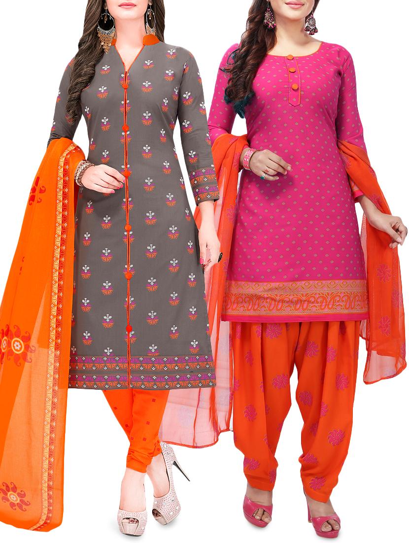 set of 2 multicolor unstitched suit combo - 16186653 - Zoom Image - 1