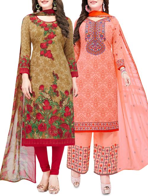 set of 2 multicolor unstitched suit combo - 16186655 - Standard Image - 1
