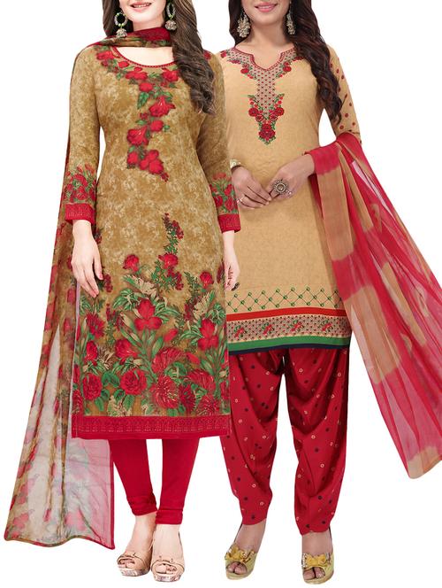 set of 2 multicolor unstitched suit combo - 16186657 - Standard Image - 1