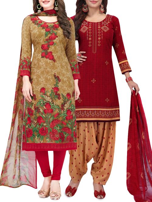 set of 2 multicolor unstitched suit combo - 16186658 - Standard Image - 1