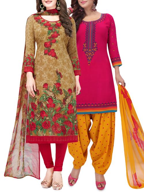 set of 2 multicolor unstitched suit combo - 16186659 - Standard Image - 1