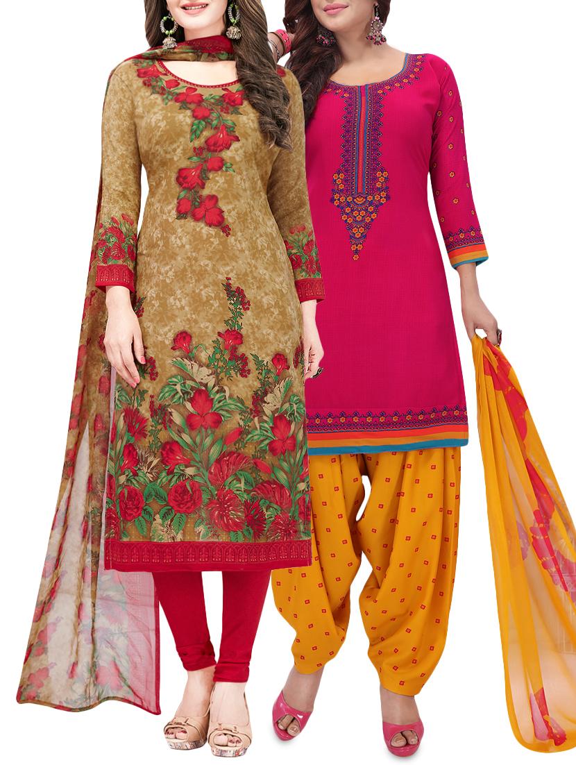 set of 2 multicolor unstitched suit combo - 16186659 - Zoom Image - 1