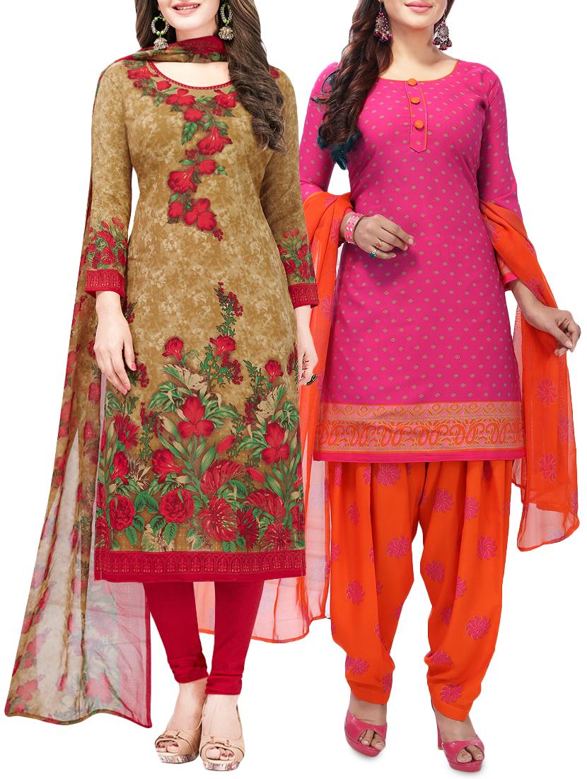 set of 2 multicolor unstitched suit combo - 16186660 - Zoom Image - 1