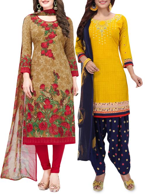 set of 2 multicolor unstitched suit combo - 16186661 - Standard Image - 1