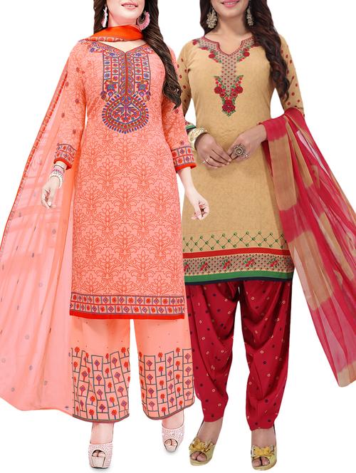 set of 2 multicolor unstitched suit combo - 16186663 - Standard Image - 1