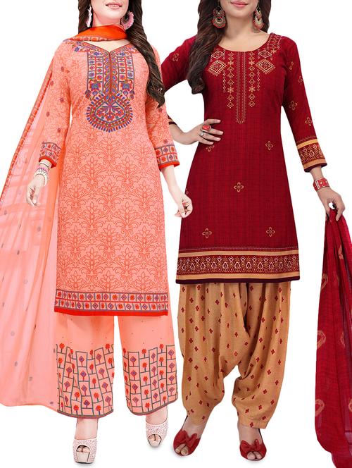 set of 2 multicolor unstitched suit combo - 16186664 - Standard Image - 1
