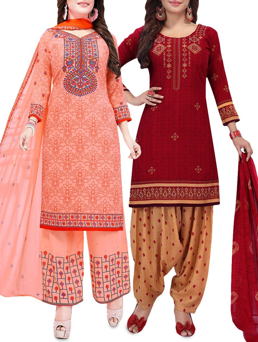 set of 2 multicolor unstitched suit combo - 16186664 - Zoom Image - 1
