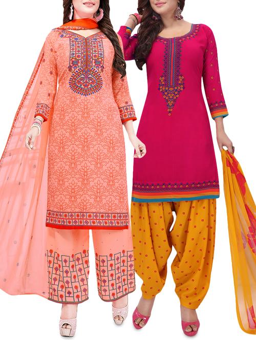 set of 2 multicolor unstitched suit combo - 16186665 - Standard Image - 1