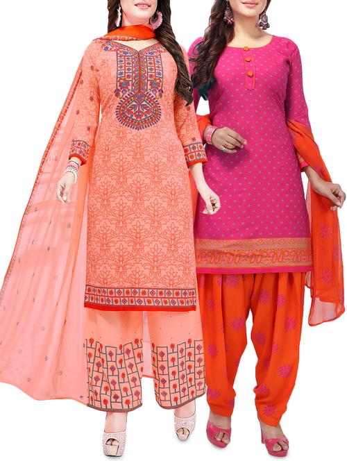 set of 2 multicolor unstitched suit combo - 16186666 - Standard Image - 1