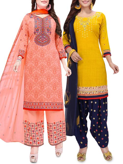 set of 2 multicolor unstitched suit combo - 16186667 - Standard Image - 1