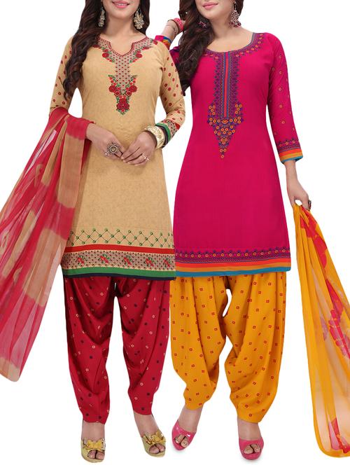 set of 2 multicolor unstitched suit combo - 16186674 - Standard Image - 1