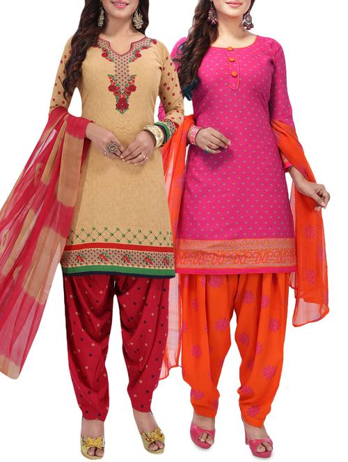 set of 2 multicolor unstitched suit combo - 16186675 - Standard Image - 1