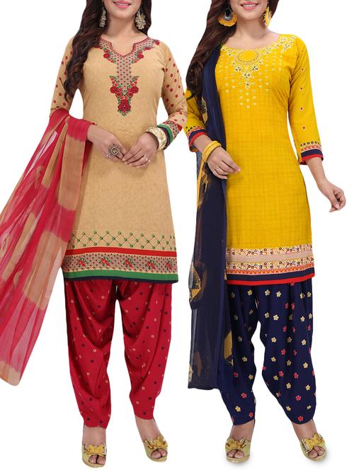 set of 2 multicolor unstitched suit combo - 16186676 - Standard Image - 1