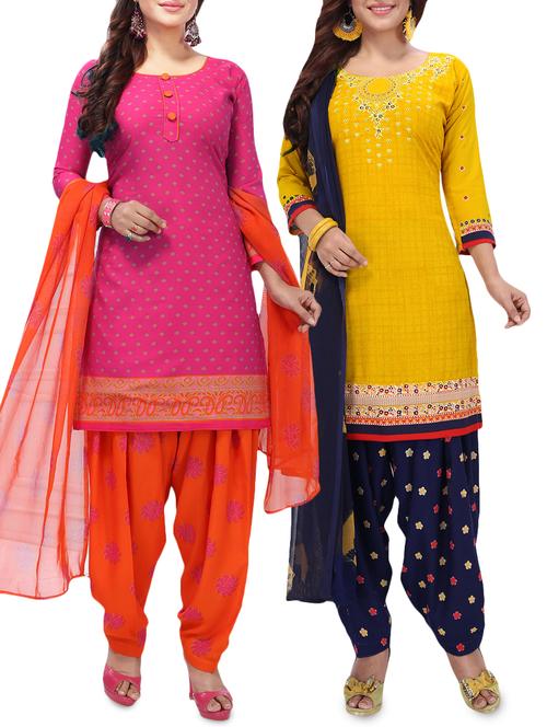 set of 2 multicolor unstitched suit combo - 16186680 - Standard Image - 1