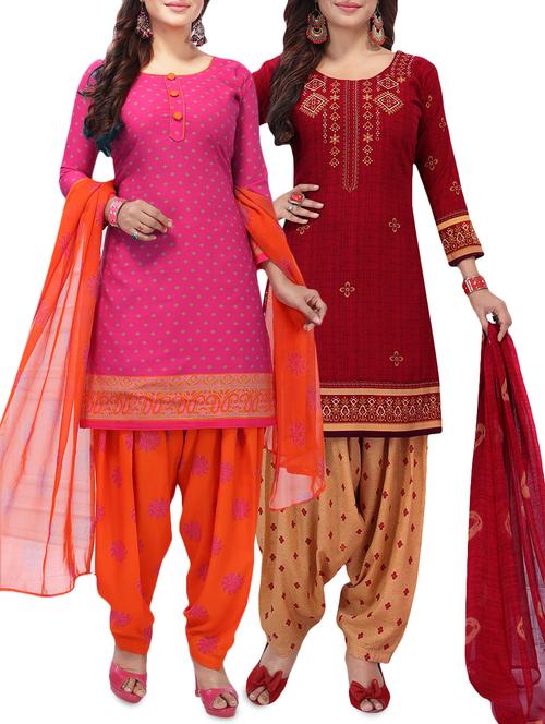 set of 2 multicolor unstitched suit combo - 16186681 - Standard Image - 1