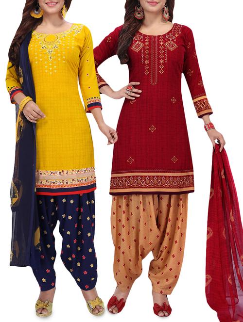 set of 2 multicolor unstitched suit combo - 16186682 - Standard Image - 1