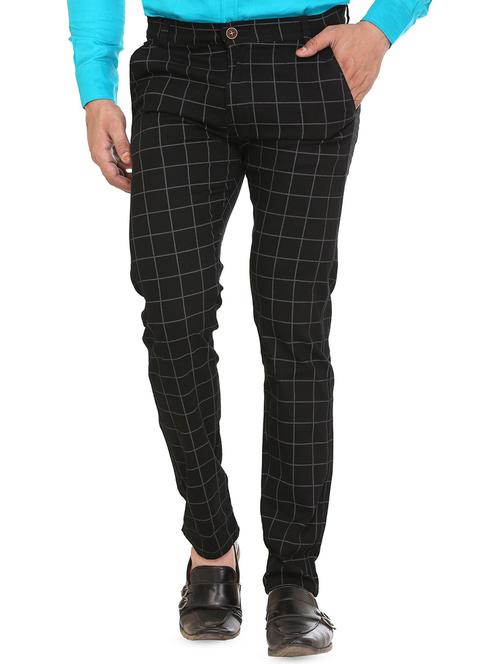 black checkered flat front casual trouser - 16186833 - Very Small Image - 1