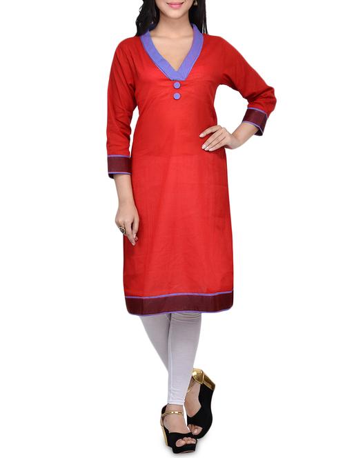 Contrast neckline solid kurta - 16186899 - Standard Image - 1