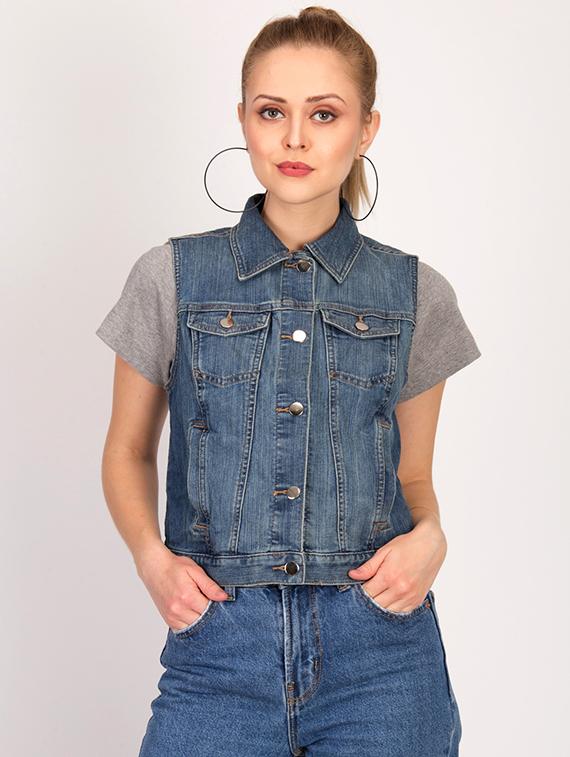 sleeveless button up denim jacket - 16187391 - Zoom Image - 1