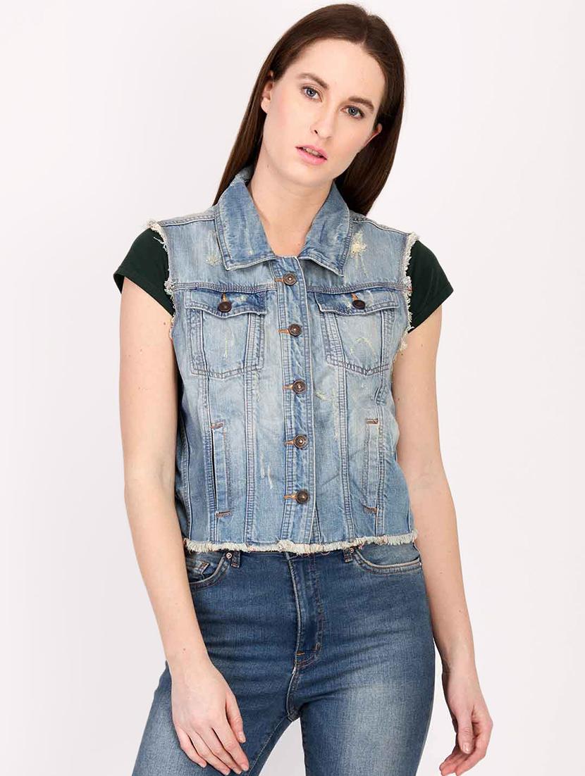 frayed edge button up jacket - 16187398 - Zoom Image - 1