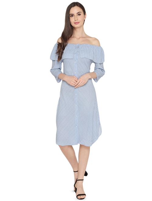 ruffle detail button up striped dress - 16187461 - Standard Image - 1