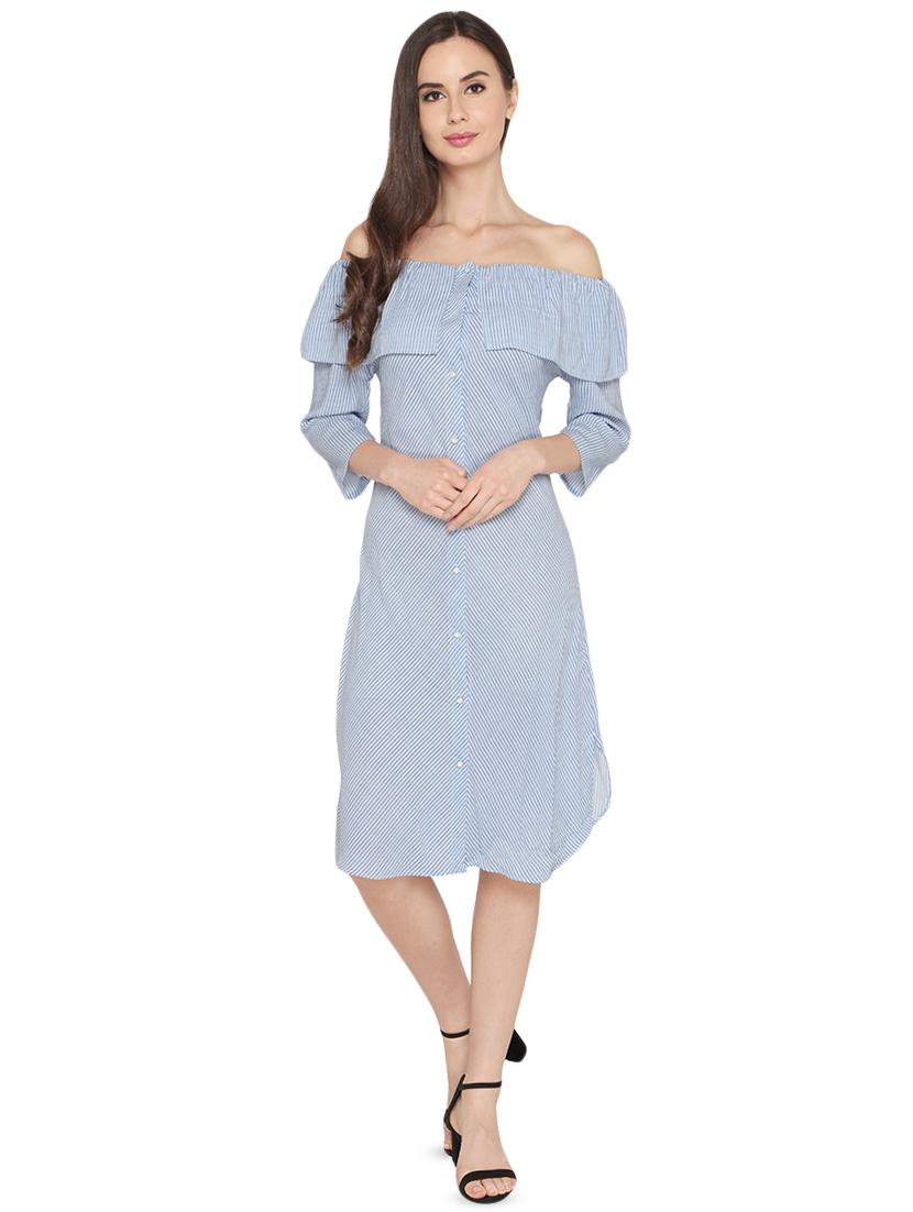 ruffle detail button up striped dress - 16187461 - Zoom Image - 1