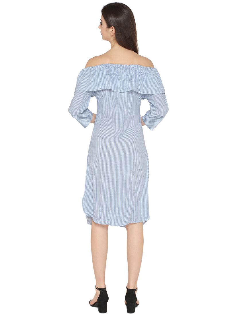 ruffle detail button up striped dress - 16187461 - Zoom Image - 2