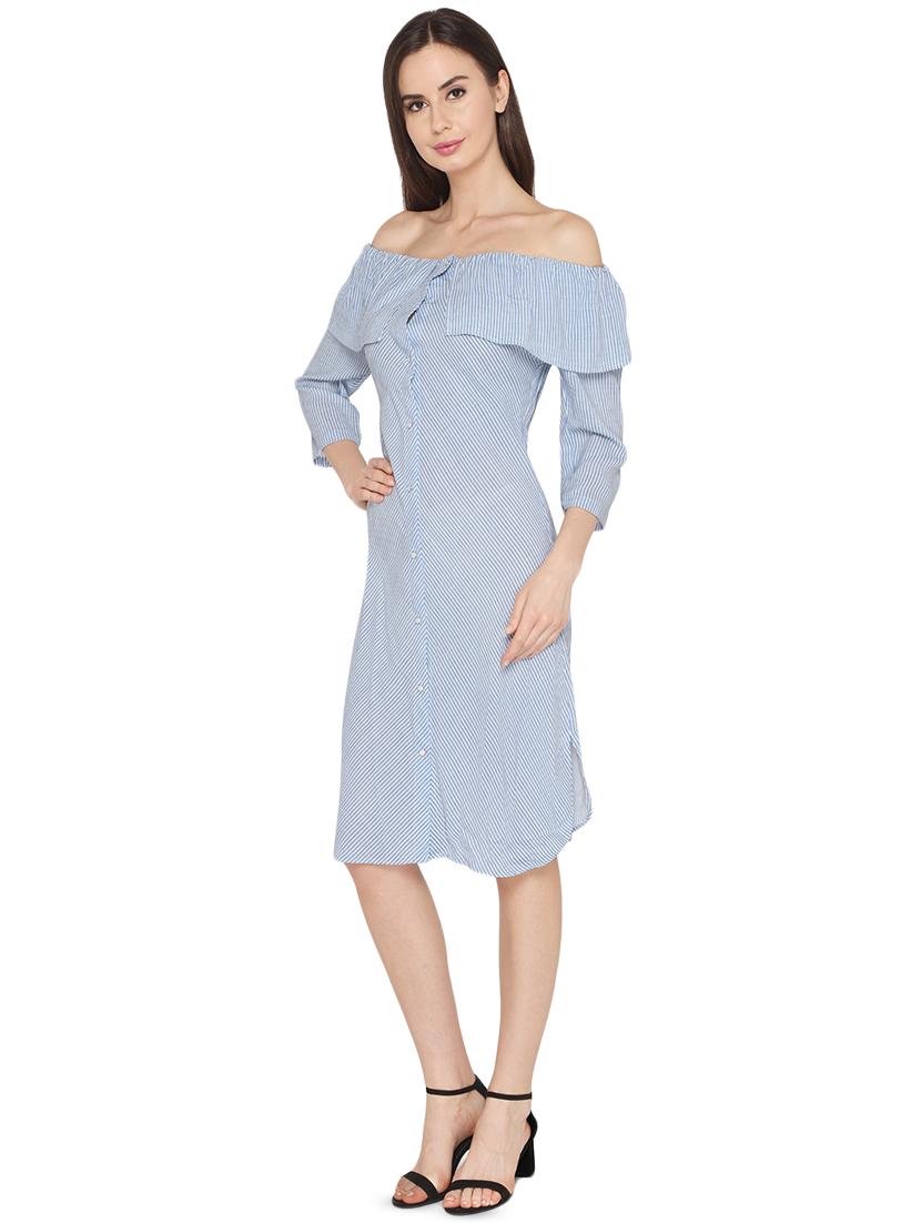 ruffle detail button up striped dress - 16187461 - Zoom Image - 3