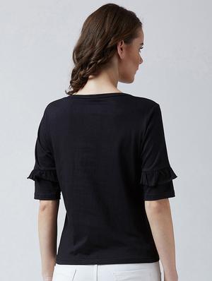 ruffle trim slogan print tee - 16187618 - Standard Image - 2