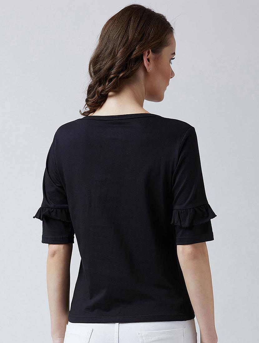 ruffle trim slogan print tee - 16187618 - Zoom Image - 2